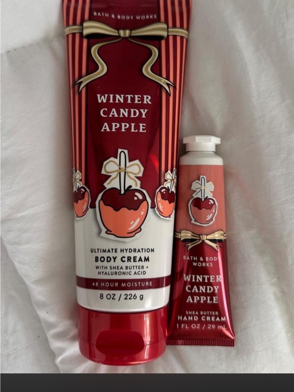 Bath & Body Works Winter Candy Apple Body Cream & Hand Cream - Red, White, Gold